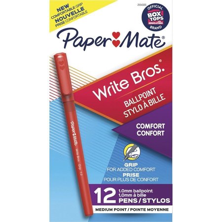 PAPER MATE Pen, Ballpoint, Write Bros, 1.0mm, 12/DZ, Red PK PAP2124505